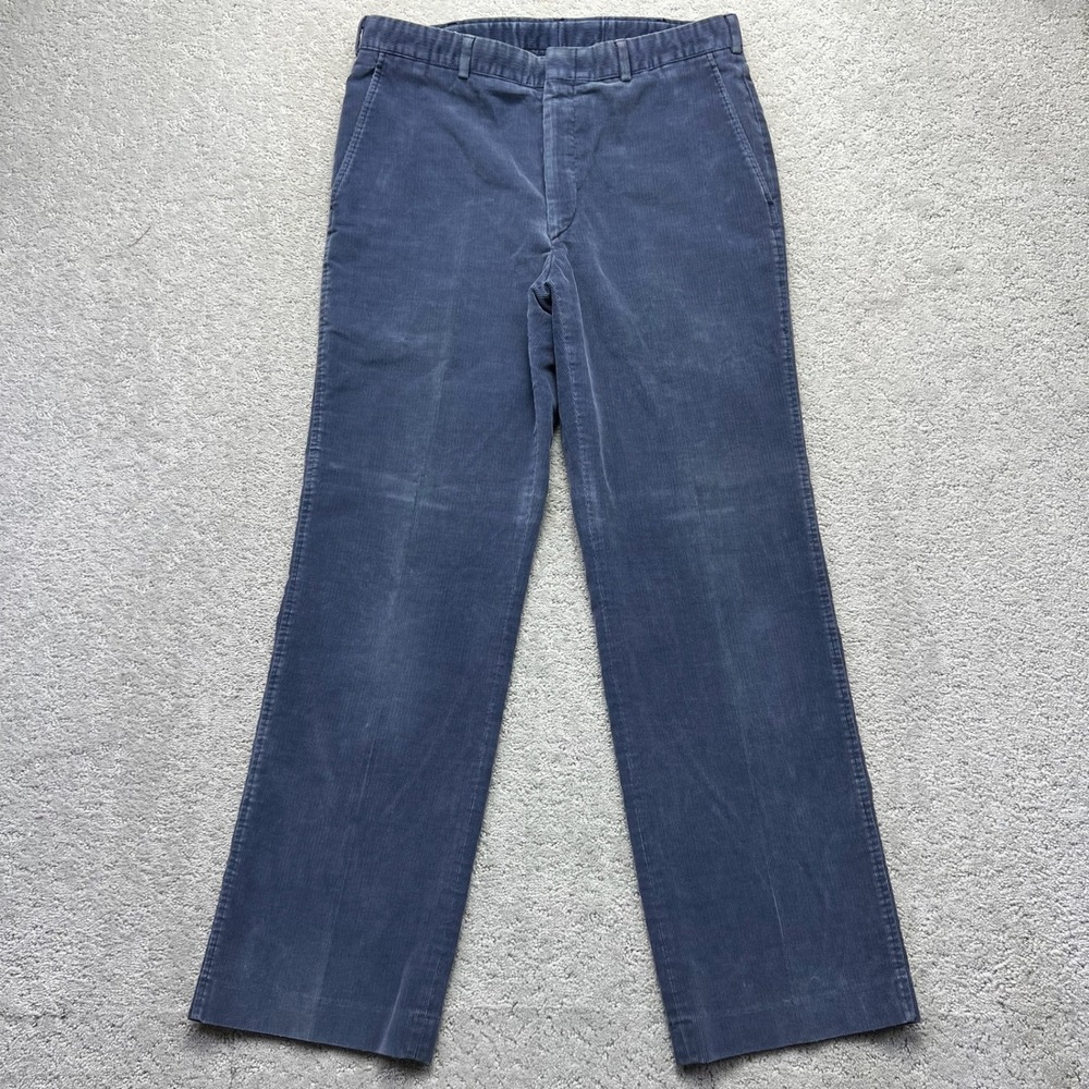 VINTAGE Lands End Corduroy Pants Mens Size 34 Blue Straight Leg Made in USA